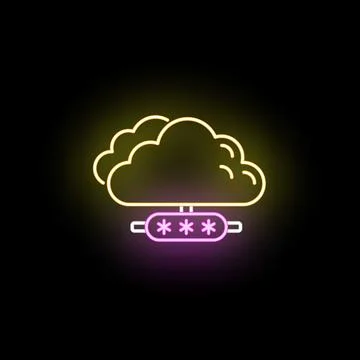 Cloud computing data security with password protection neon 库存插图