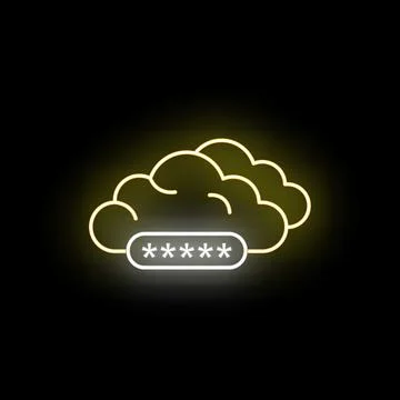 Cloud computing data security password protection neon icon 库存插图