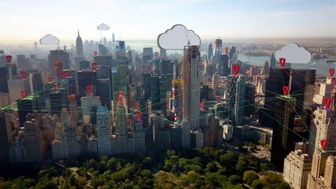 Cloud Computing Data Server Technology New York City 4k Stock Footage 81482995