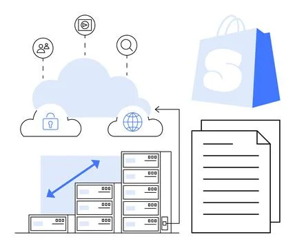 Cloud Computing Data Storage and E-Commerce Integration イラスト素材