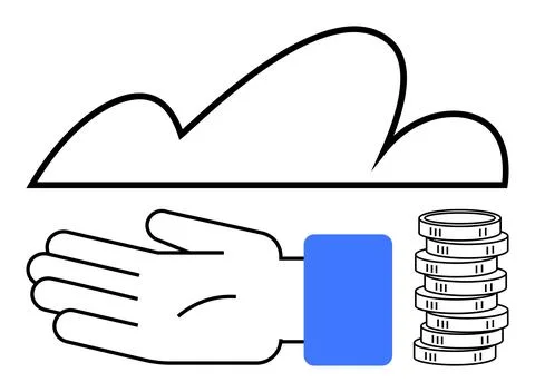 Cloud Computing Data Storage Financial Cost Concept with Hand and Coins Stock Illustration