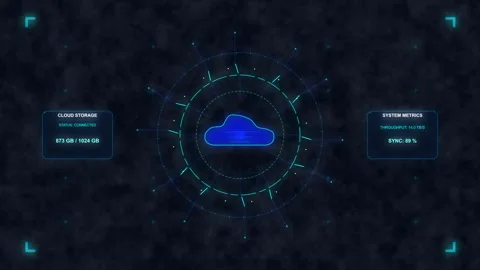 Cloud computing data storage interface with digital hud radar and scanning te Video stock 348326484