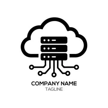 Cloud Computing Data Storage Logo Design with Connected Server Racks Stock Illustration
