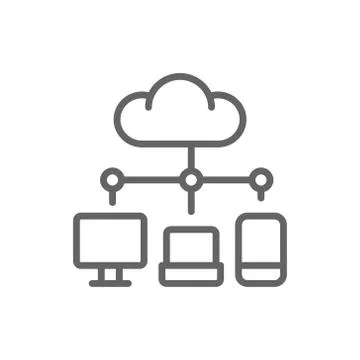 Cloud computing, data storage network technology line icon. Stock Illustration