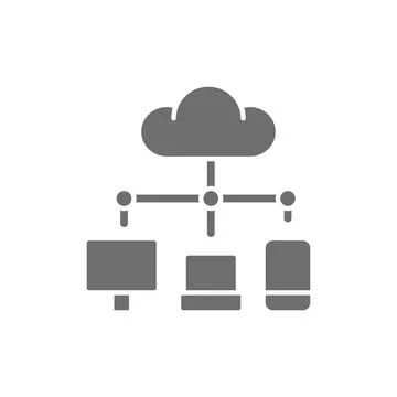 Cloud computing, data storage network technology grey icon. イラスト素材