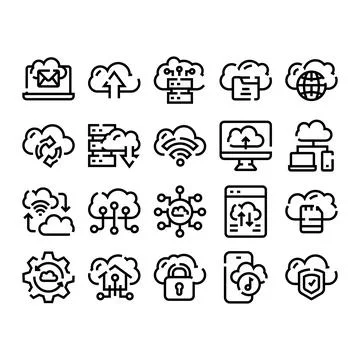 Cloud computing data storage network server technology icons Stock Illustration