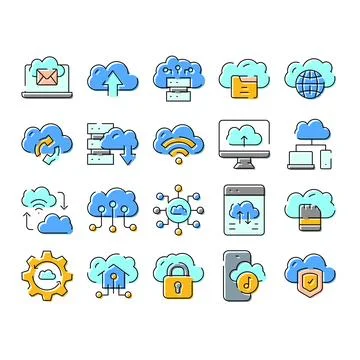 Cloud computing data storage network technology outline icons イラスト素材