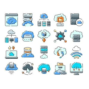 Cloud computing data storage network server technology icons Stock Illustration