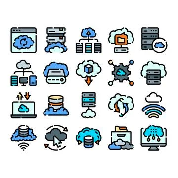 Cloud computing data storage network technology icons Stock-Illustration