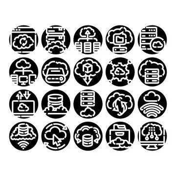 Cloud computing data storage network technology icons Stock Illustration