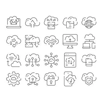 Cloud computing data storage networking security icons set イラスト素材