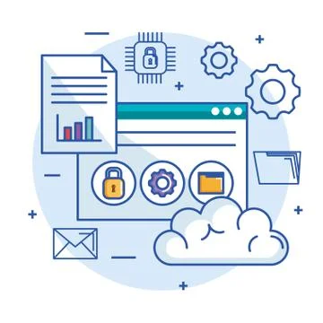Cloud computing data storage server web hosting and technology security Stock Illustration