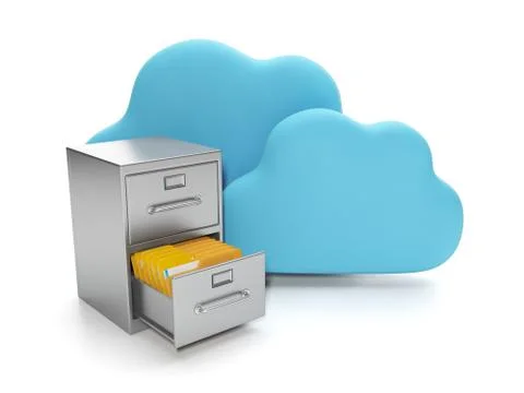 Cloud computing, data storage on servers. box with documents and a group of c Stock Illustration
