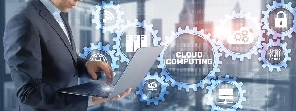 Cloud computing data storage software infrastructure. Mixed media Foto stock