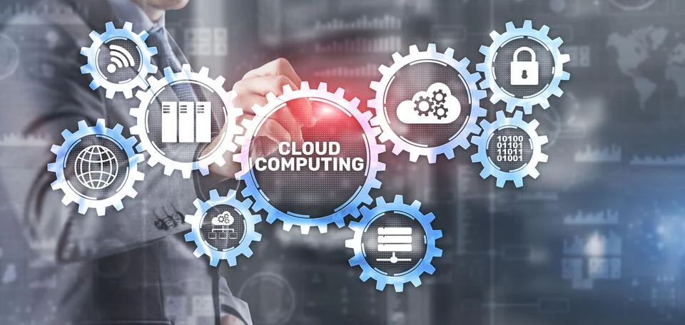 Cloud computing data storage software infrastructure. Mixed media Foto stock