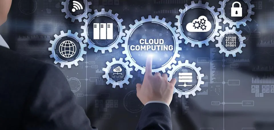 Cloud computing data storage software infrastructure. Mixed media 写真素材