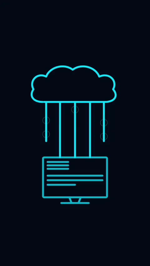 Cloud computing data streaming connection icon, neon blue network transfer .. Vidéo 348115613