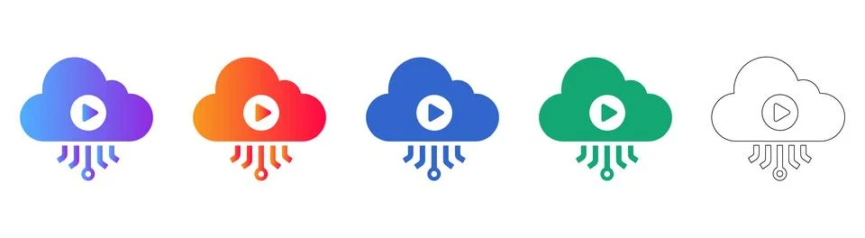 Cloud Computing Data Streaming Icons Stock Illustration
