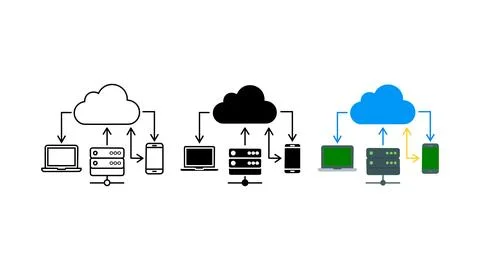 Cloud computing data sync icon set Illustrazione stock