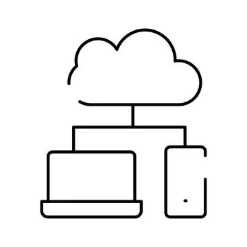 Cloud computing data synchronization connecting laptop and smartphone Illustrazione stock