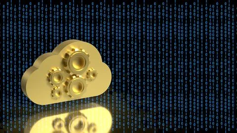 Cloud Computing Data Technology with Gear System Concept 3d render. Stock Illustration