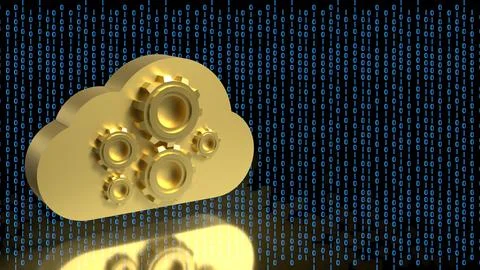 Cloud Computing Data Technology with Gear System Concept 3d render. Stock Illustration