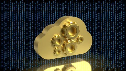 Cloud Computing Data Technology with Gear System Concept 3d render. Stock Illustration