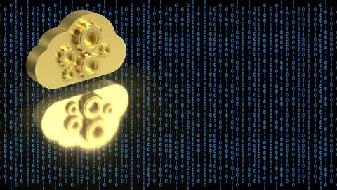 Cloud Computing Data Technology with Gear System Concept 3d render. Illustrazione stock