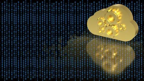 Cloud Computing Data Technology with Gear System Concept 3d render. Illustrazione stock