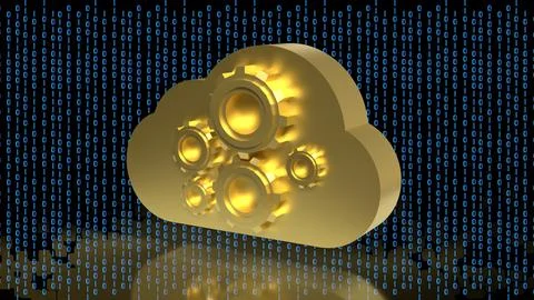 Cloud Computing Data Technology with Gear System Concept 3d render. Illustrazione stock