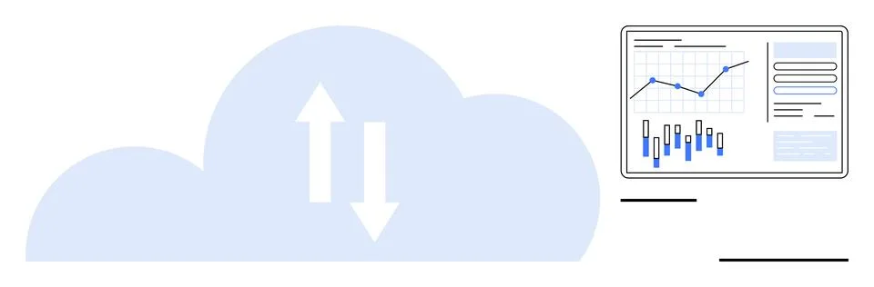 Cloud Computing Data Transfer with Analytical Graphs on Screen Stock Illustration