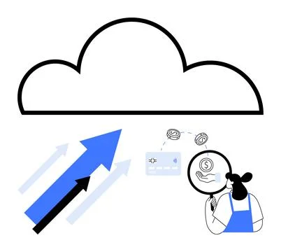 Cloud Computing with Data Transfer and Financial Analysis Concepts in Minim.. 스톡 일러스트