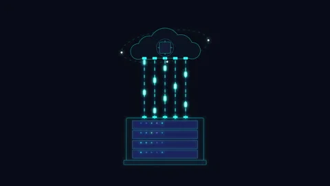 Cloud computing data transfer animation with server and digital Stock Footage 347198860