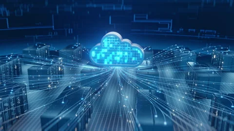 Cloud Computing Data Transfer in Digital Server Environment Stock Footage 310742612