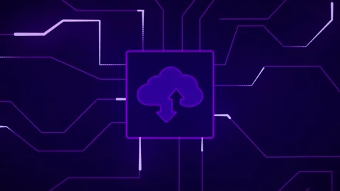 Cloud computing data transfer on a digital circuit board Stock Footage 335817975