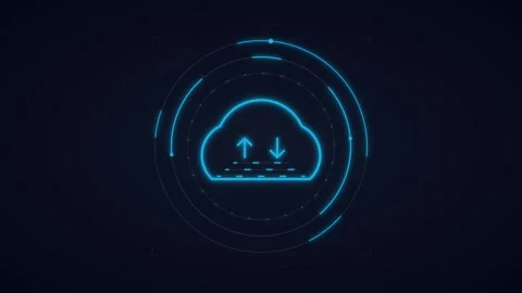 Cloud computing data transfer hud interface with glowing digital network an.. 스톡 동영상 344857751