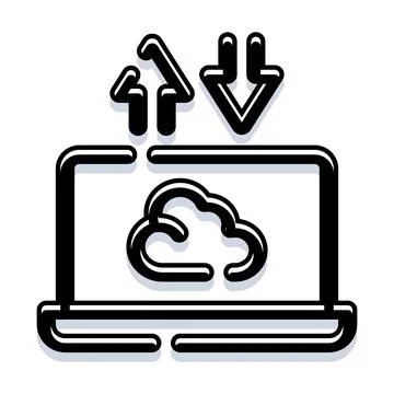 Cloud computing data transfer on a laptop outline Stockillustratie