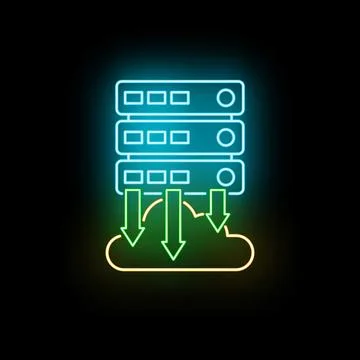 Cloud computing data transfer neon glow server icon 스톡 일러스트