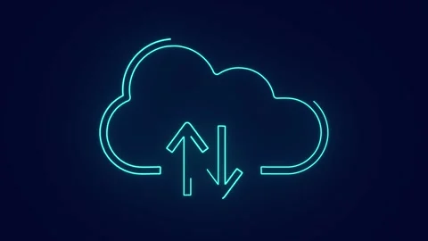 Cloud computing data transfer with upload and download sign neon animation Stock Footage 241163498