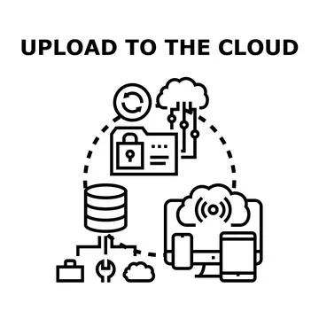 Cloud computing data upload protecting digital information Stock Illustration