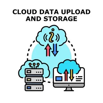 Cloud computing data uploading and storage concept 스톡 일러스트