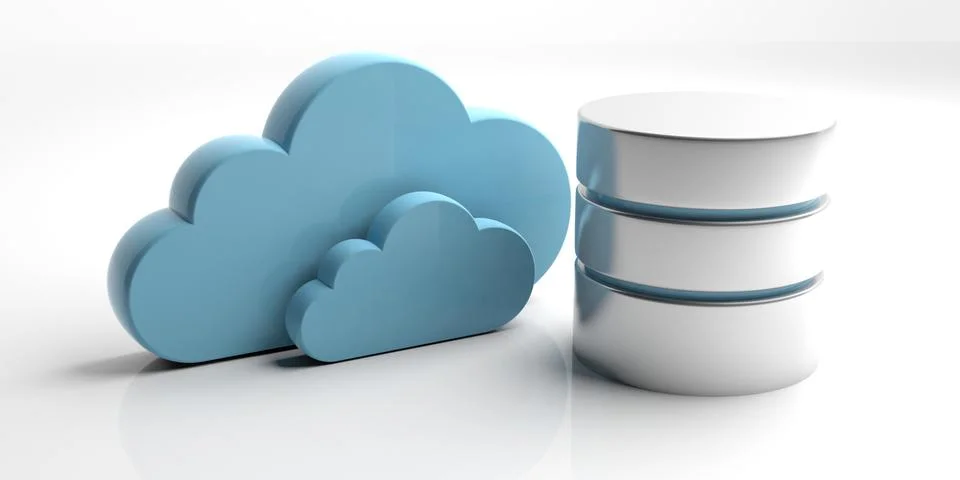 Cloud computing database. Database symbol and storage cloud isolated on white Stock Illustration
