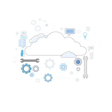 Cloud Computing Database Storage Services Web Technology Banner Thin Line Stock Illustration