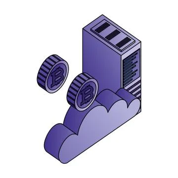 Cloud computing datacenter server cloud bitcoin money virtual Stock Illustration