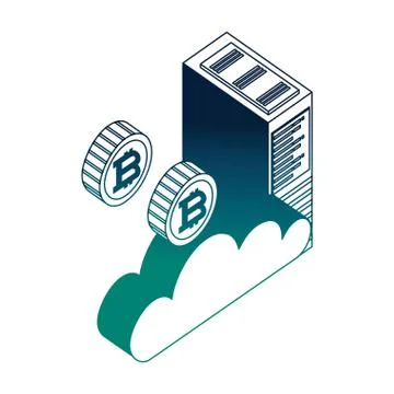 Cloud computing datacenter server cloud bitcoin money virtual Stock Illustration