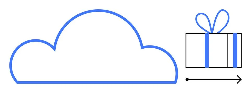 Cloud Computing Delivery Concept Illustrated with Cloud and Gift Box Outline Stock Illustration