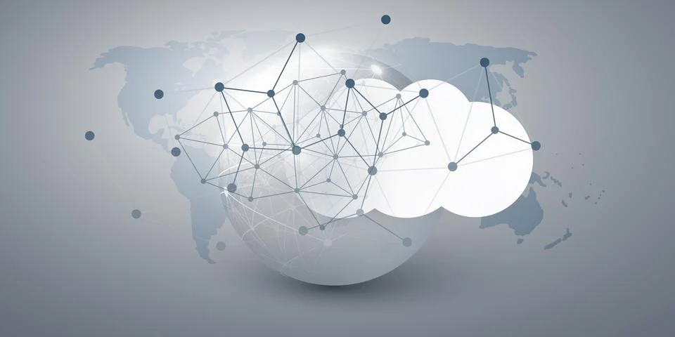 Cloud Computing Design Concept - Global Digital Nodes and 3D Polygonal; Con.. Stock Illustration