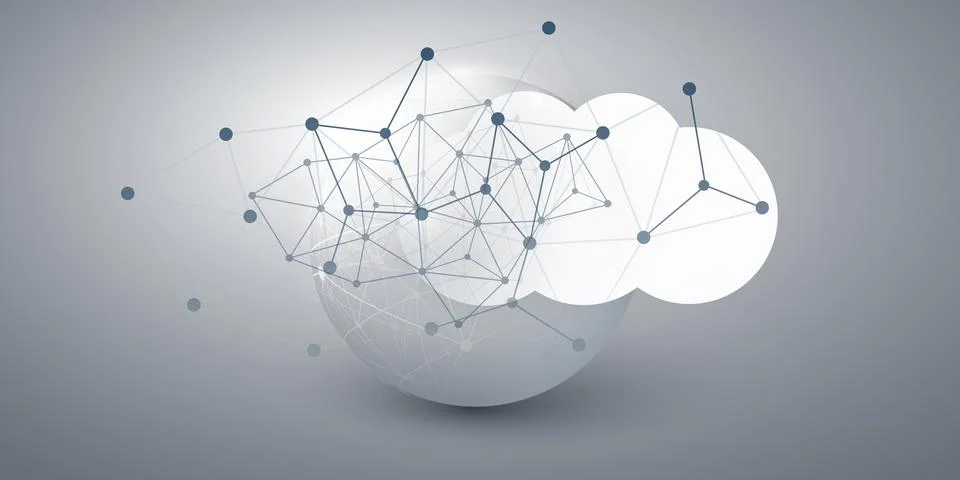 Cloud Computing Design Concept - Global Digital Nodes and 3D Polygonal; Con.. Stock Illustration