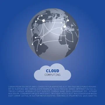 Cloud Computing Design Concept with world Map connections - Digital Network C Stock Illustration