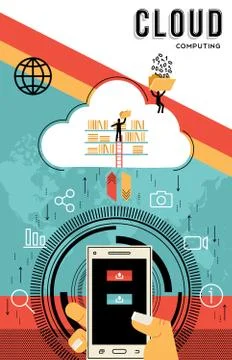 Cloud computing design download data from phone Illustrazione stock